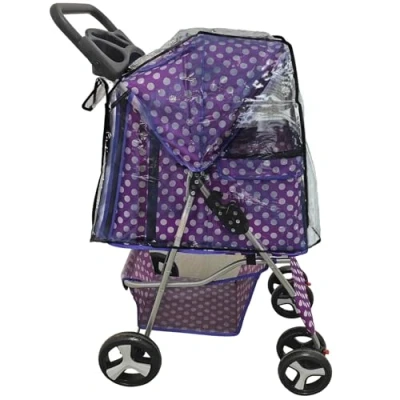 Image of Pet Stroller Pram Pushchair Available in 7 Colours (Purple Dot with Cover)