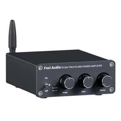Image of Fosi Audio BT20A Bluetooth Amplifier for Speakers, Mini Stereo 2 Channel Amp Class D, with TPA3116 Chips 100W x and Bass Treble Controls, Home Outdoor Passive Desktop Bookshelf Speakers