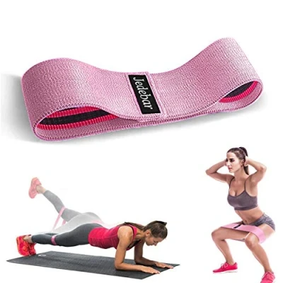 Image of Jedebar Resistance Bands Non Slip Fabric Booty Bands, 3 Strengths Level Optional Fitness Loops for Glutes Hips Legs Yoga Pilates Exercise Physiotherapy and Recovery Workout (Pink Medium Resistance)