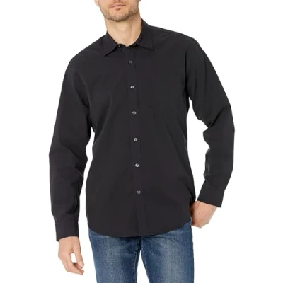 Image of Amazon Essentials Men&#039;s Regular Fit Long Sleeve Casual Poplin Shirt, Washed Black, XL