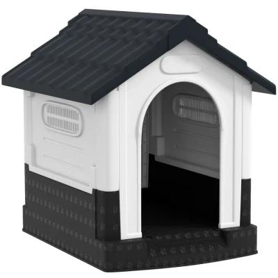 Image of PawHut Dog Kennel for Outside, Plastic House, Water Resistant Pet Shelter with Windows, Garden Patio, Miniature Dogs, 64.5 x 57 66cm Grey