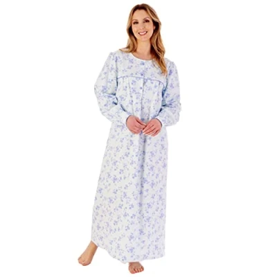 Image of Slenderella Floral Brushed Cotton Longer Length Round Neck 51 inch Nightdress (24/26, Blue)
