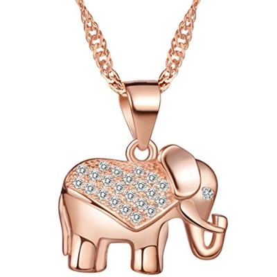 Image of Yumilok Jewelry 925 Sterling Silver Cubic Zirconia Rose Gold Plated Lovely Elephant Pendant Necklace for Women/Girls