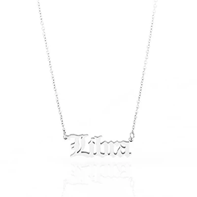 Image of Minegreet Old English Zodiac Necklace for Women, Horoscope Birth Star Sign Letter Astrology Constellation Birthday Gift (Libra Silver)