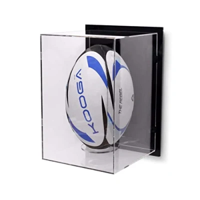Image of Mounted Rugby Ball Display Case Vertical or Horizontal (Vertical, Black)