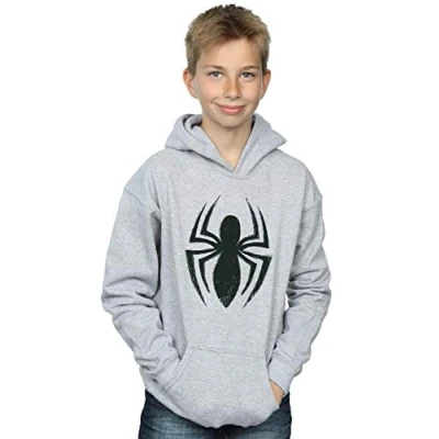 Image of Marvel Boys Spider Man Ultimate Logo Hoodie Sport Grey 12 13 Years