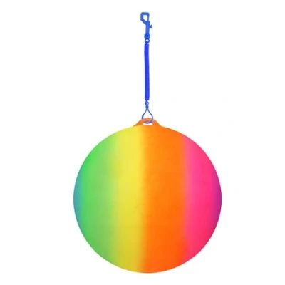 Image of Navoys Neon Rainbow Ball with Keychain 24cm Vibrant Rubber Beach Ball, Outdoor Playground Fun, Garden and Games, Easy to Inflate