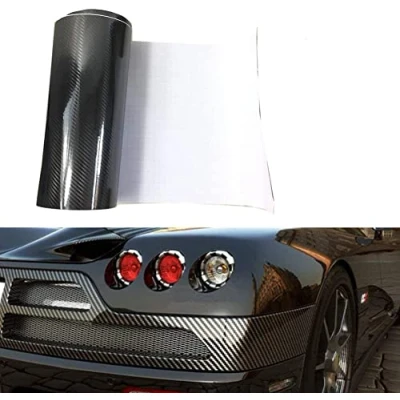 Image of WDragon 30 Centimeter x 200 High Gloss Black Carbon Fiber Vinyl Wrap Texture 3 Layer 5D DIY Film