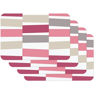 Image of Venilia 59058 Black Jack Pink Grey Vintage Stripes Placemat for Dining Room Table Plate Coasters Place Mats Wipe Clean Food Safe 45 x 30 cm Set of 4, 4 STK