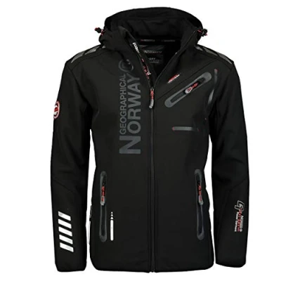 Image of Geographical Norway ROYAUTE Men&#039;s Softshell Jacket, Waterproof Jacket with Hood, Outdoor Wind Tactical Branding Production, Navy / Orange, S