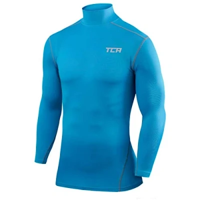 Image of TCA Men&#039;s Pro Performance Compression Base Layer Long Sleeve Thermal Top Mock Neck Sky Blue, S