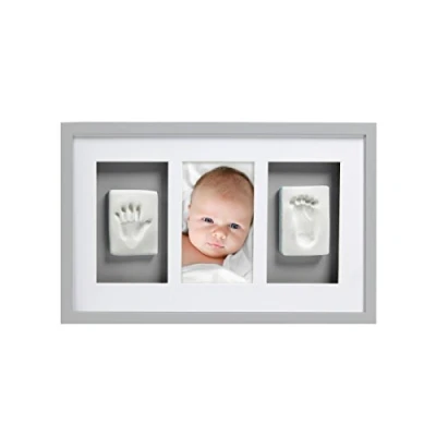 Image of Pearhead Babyprints Frame, Newborn Baby Handprint and Footprint Keepsake, Deluxe Wall Photo Frame Impression Kit, Gender Neutral Nursery Décor, Grey