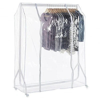 Image of Shopfitting Warehouse Gloss White Heavy Duty Clothes Rail with Clear Cover 4ft wide