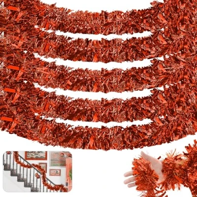 Image of HOVUK® 5PCs Metallic Copper Tinsel Garlands 2M Fine Cut Thick and Thin Christmas Tree Garland, Xmas Garland for Indoor Outdoor Party Decoration