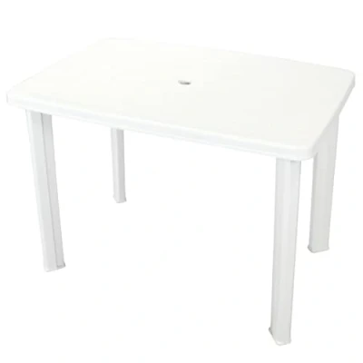 Image of vidaXL White Garden Table Weather Resistant Outdoor Furniture Portable Dining with Umbrella Hole Ideal for Patio/Campsite