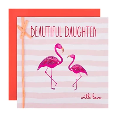 Image of Hallmark Large Birthday Card for Daughter Contemporary Pink Flamingo Design