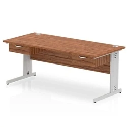 Image of Impulse 1800x800 Desk Walnut/Silver Cable Managed 2x1 Drawer Fixed Ped