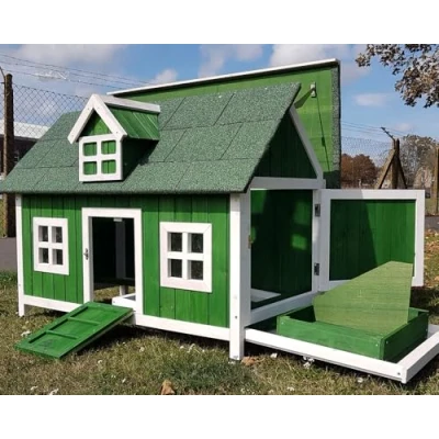 Image of Eggshell BARN GREEN CHICKEN COOP WITH SECURE INTERNAL NEST BOX REMOVABLE CLEANING TRAY AND HEN HOUSE POULTRY ARK HOME COUP SLIDE OUT