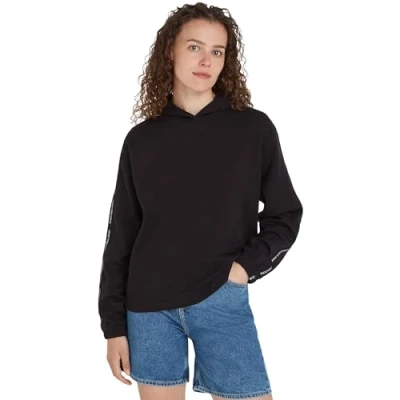 Image of Calvin Klein Jeans Women&#039;s Logo Elastic Hoodie J20j223078 Hoodies, Ck Black, XS