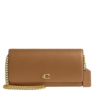 Image of Coach Refined Essential Wallet ON Chain Across body bag, Women&#039;s, Size: One Size, Honey brown