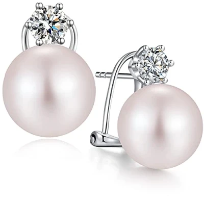 Image of Pearl Earrings Stud for Women S925 Sterling Silver Diamond 13mm…