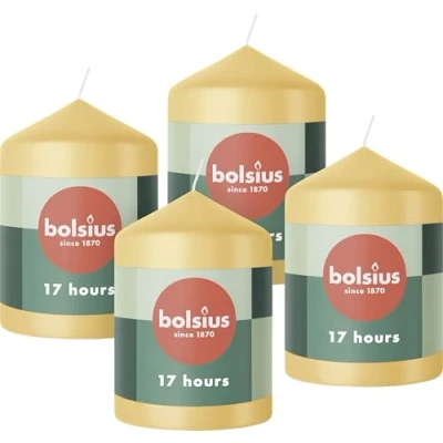 Image of Bolsius Pillar Candles Beige 4 Pack 8 x 6 cm Decorative Household Long Burning Time of 17 Hours Unscented Includes Natural Vegan Wax Without Palm Oil