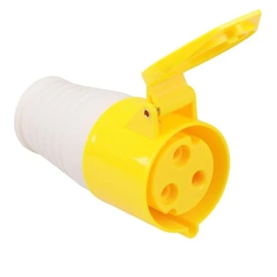 Image of Yellow 32A 110V 2P+E Industrial Socket 3Pin IP44 Cable Mount IEC60309 1/2