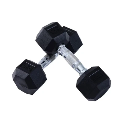 Image of HOMCOM Rubber Dumbbell Sports Hex Weights Sets Home Gym Fitness Hexagonal Dumbbells Kit Weight Lifting Exercise (2 x 6kg) Black
