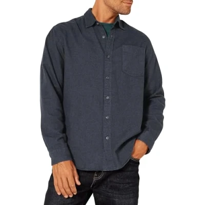 Image of Amazon Essentials Men&#039;s Long Sleeve Flannel Shirt (Available in Big &amp; Tall), Black, XL