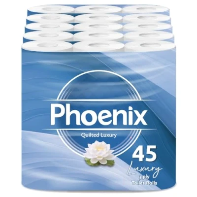 Image of Phoenix Soft Quilted Luxury Toilet Rolls Bulk Buy White 3 Ply Paper Tissue 150 Sheets per roll (45)