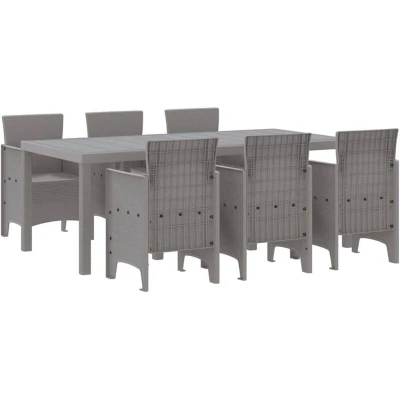 Image of vidaXL 7 Piece Garden Dining Set Light Grey Poly Rattan