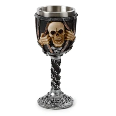 Image of Puckator Decorative Skull with Chains goblet I Themed Home Decoration wine Fantasy Accessories Stainless Steel Resin