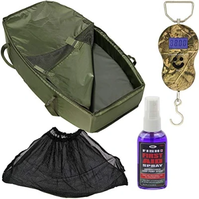 Image of DNA Leisure Carp Fishing Cradle Unhooking Mat with 40/kg Digital Scale Soft Mesh Sling &amp; Fish First Aid