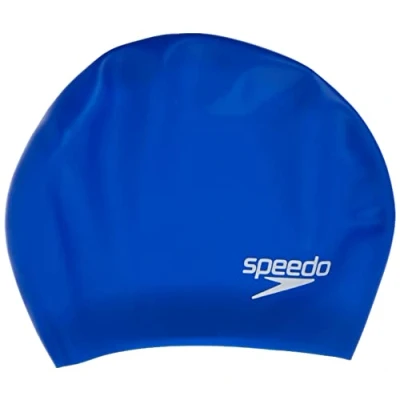 Image of Speedo Unisex Silicone Long Hair swim caps, Blue, One Size UK
