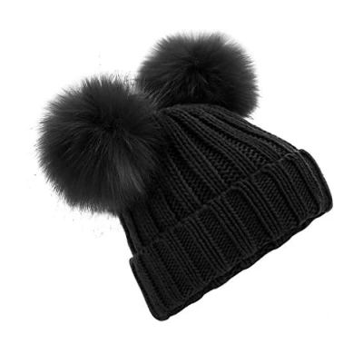 Image of ASVP Shop Corkscrew Cable Knitted Bobble Hat Plain Boys Girls Beanie Warm Winter Pom Wooly Cap (Black T, Infant)