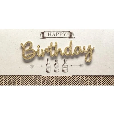 Image of Perleberg Birthday Card Lettering Surprise Happy Birthday, Bottles 11 x 22 cm
