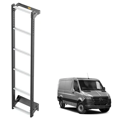 Image of Van Guard ULTILadder for Mercedes Sprinter (2006 on) [Standard Roof] 6 Step Heavy Duty Hard Wearing Rear Door Ladder Black Powder Coated Anodised Aluminium Tailored Fit