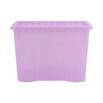 Image of Wham Crystal Plastic Storage Boxes With Lids Home Office Stackable Nestable Container Box, 80L Easy fit Underbed Protective 60 x 40 42 cm Tint Lilac (Set of 3)