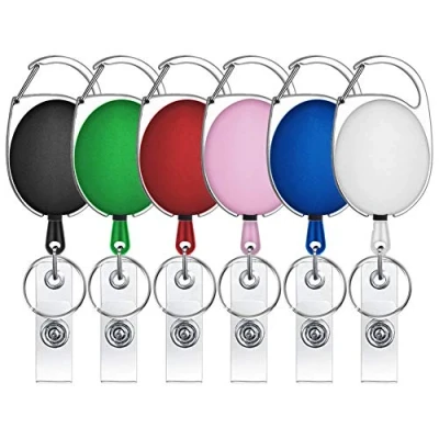 Image of Selizo 6 Packs Retractable Badge Holder,Retractable Keyring Reel Carabiner ID Keychain Lanyard with Clip for Key Ring Card Holder