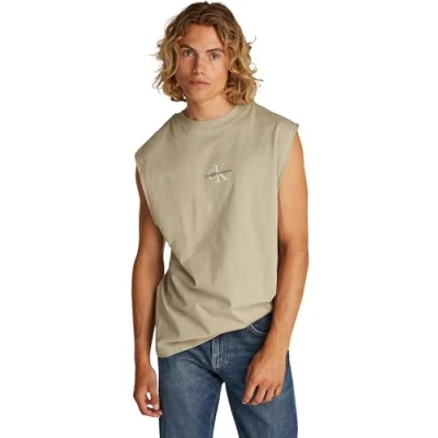 Image of Calvin Klein Jeans Monologo Sleeveless TEE Top, Men&#039;s, Size: Large, Aluminum