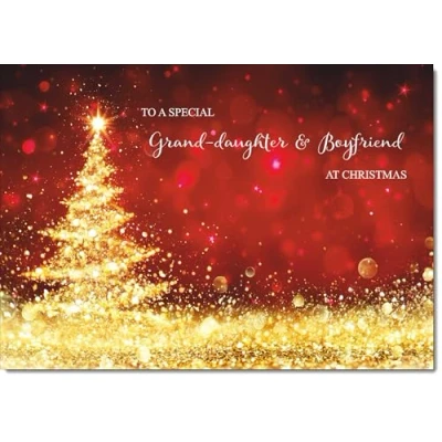 Image of doodlecards Granddaughter and Boyfriend Christmas Card Gold Abstract ChristmasTree Medium Size for &amp; with Plain Envelope