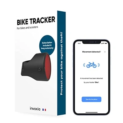 Image of Invoxia Bike Tracker Anti Theft GPS Reflector with Real Time Alerts 3 Year Subscription Included Up to Months of Battery Life Discreet and Light Waterproof