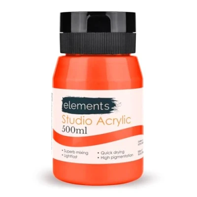 Image of Elements 500ml Acrylic Paint 500 ml Tub Quick Drying Paints with High Pigment and Vibrant Colour Neon Orange