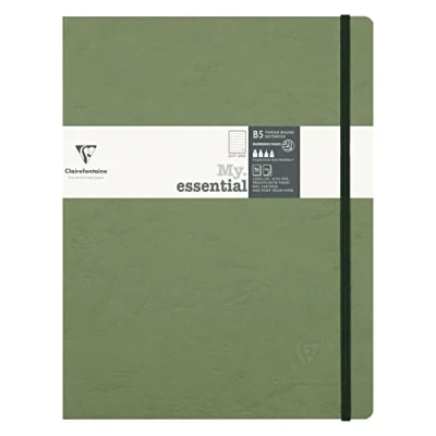 Image of Clairefontaine Ref 794433C Age Bag Leatherette &quot;My.Essential&quot; Thread Bound Notebook (192 Pages) 19 x 25cm, Dot Rulings, 90gsm Ivory Vellum Paper Green
