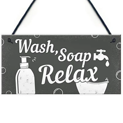 Image of RED OCEAN Bathroom Sign Relax Toilet Loo Hanging Wall Door Modern Shabby Chic Plaque Gift
