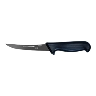 Image of Starrett Professional Stainless Steel Kitchen Boning Knife Narrow Curved Profile 5 inch (125mm) Black Handle