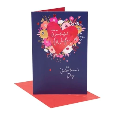 Image of UK Greetings Valentine&#039;s Day Card For Wife Floral Heart Design