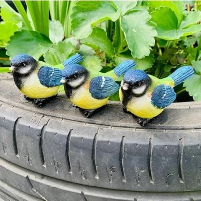 Image of Farmwood 3 Pot Topping Blue Tit Bird Garden Animal Ornaments