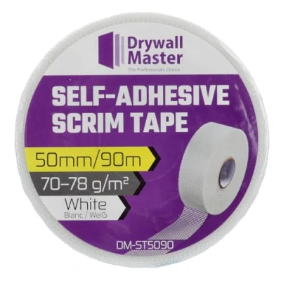 Image of Drywall Master Scrim Tape 50mm x 90m, High Strength Self Adhesive Fiberglass Mesh For Reinforce Joint Repair, Filling Cracks, Patching Holes, Color White (Single)