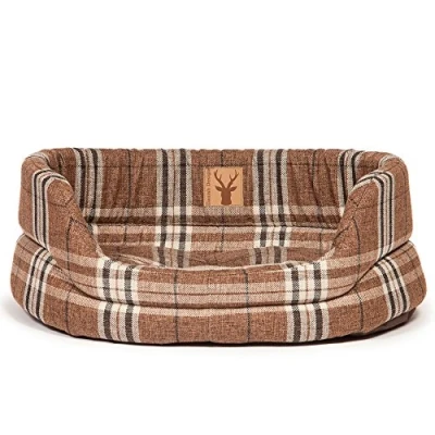 Image of Danish Design Newton Truffle Brown Check Machine Washable Dog/Puppy Slumber Bed 27 Inch